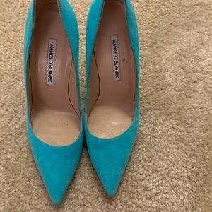 Manolo Blahnik BB Suede Point- Toe Pump, Aqua